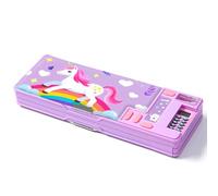 Astuccio multifunzione con calcolatrice, temperamatite e curriculum, diversi motivi carini, adatto per ragazze delle scuole elementari, ragazzi, ottimo regalo per bambini (unicorno viola)