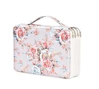 Astuccio multifunzione con cerniera in morbida pelle con separazione con cerniera multistrato, custodia ad alta capacità, portapenne con fiore colorato, 200 scomparti, Beige, CON cerniera