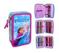 Astuccio multiscomparto 3 zip Frozen Disney per la scuola completo 44 pezzi penne matite colori pennarelli giotto