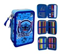 Astuccio multiscomparto 3 zip Stitch Disney per la scuola completo 44 pezzi penne matite colori pennarelli giotto