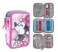 Astuccio multiscomparto Minnie Disney astuccio 3 zip effetto paillettes per la scuola completo 46 pezzi penne matite colori pennarelli