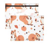 Astuccio multiuso a 3 fori per lettere di carta A4, confezione da 2 articoli per la scuola per insegnanti, design disegnato a mano, grazioso scoiattolo a pois pesca arancione