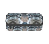 Astuccio multiuso con stampa di lupo con occhi blu, grande capacità, astuccio multiuso per trucchi con cerniera, Nero , Taglia unica, Beauty case