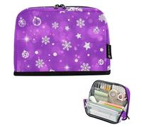 Astuccio natalizio con fiocchi di neve viola, astuccio per matite con cerniera, grande astuccio carino per ragazze, organizer per il ritorno a scuola