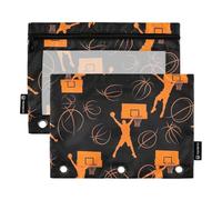 Astuccio nero con cerniera arancione per giocatori di basket, con finestra trasparente, per casa/ufficio/scuola, confezione da 2