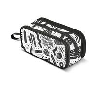 Astuccio nero con graffiti bianchi, grande capacità, per ragazzi e ragazze, astuccio a 3 scomparti, astuccio per studenti, cancelleria, organizer per pennarelli, per scuola, ufficio, lavoro, Nero