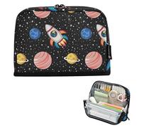 Astuccio nero con pianeti con cerniera, astuccio per matite e matite, per ragazze e adolescenti, motivo ragazzo, organizer per il rientro a scuola