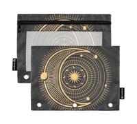 Astuccio nero e oro con esagramma mistico occhio mistico con finestra trasparente, grande astuccio con tasche di grande capacità, 3 fori perforati per riporre studenti scolastici forniture per