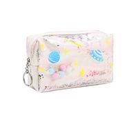 Astuccio olografico con cerniera astuccio portamatite portachiavi portamonete cosmetico borsa per trucco PU cancelleria custodia rosa, bianco, 21*16cm., come descrizione