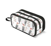 Astuccio organizer di grande capacità carino materiale scolastico astuccio rigido portatile per bambini viaggio bellezza rosso - picchio dal ventre uccelli bianchi