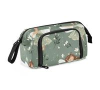 Astuccio organizer di grande capacità, con cerniera, leggero, per pennelli e matite, per donne, scuola media, motivo: fatina, verde salvia