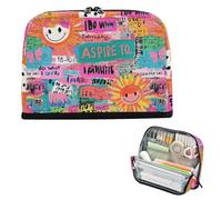 Astuccio organizer per matite di grande capacità, organizer con cerniera, per ragazze, ufficio, sole, parole d'arte colorate, scarabocchiare