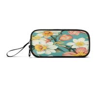 Astuccio organizer per matite di grande capacità, per adolescenti, cosmetici, materiale scolastico, con manico, fiori, narcisi, peonia, narciso, turchese