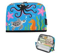 Astuccio organizer per matite, grande capacità, sottile, per adolescenti, viaggi, animali marini, oceano, mare, blu