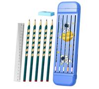 Astuccio organizer per matite, scatola divisa per matite da scrivania, con 5 matite, gomma, righello, per casa e scuola, Blu, Refer to description, Unisex