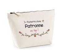 Astuccio Patronne au Top | Idea Regalo Collega Lavoro Pensionato Sacchetto Trucco Toilette, beige, Astuccio da toilette