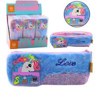 Astuccio peluche con unicorno blu con elementi scintillanti