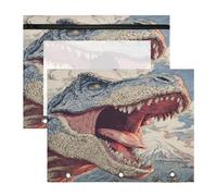 Astuccio per 3 raccoglitori ad anelli, astuccio trasparente con finestra superiore, grande capacità, per ufficio e scuola, confezione da 2 pezzi, motivo: dinosauro ruggito