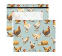 Astuccio per 3 raccoglitori ad anelli, astuccio trasparente con finestra superiore, grande capacità, per ufficio e scuola, confezione da 2 pezzi, motivo pulcino gallo margherita