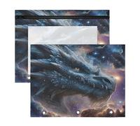 Astuccio per 3 raccoglitori ad anelli, astuccio trasparente con finestra superiore, grande capacità, per ufficio e scuola, confezione da 2 pezzi, motivo: Il drago del cielo stellato