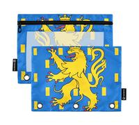 Astuccio per 3 raccoglitori ad anelli, con bandiera della Franche Comte, astuccio con cerniera, divertente e trasparente, per la scuola, 24,9 x 18 cm, confezione da 2