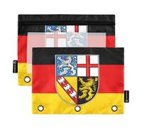Astuccio per 3 raccoglitori ad anelli con bandiera della Saarland, con cerniera, per matite, stampe divertenti, trasparenti, per la scuola, 24,9 x 18 cm, confezione da 2