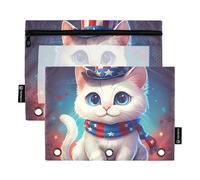 Astuccio per 3 raccoglitori ad anelli con simpatico gatto cartone animato gattino cerniera raccoglitore astuccio carino stampa trasparente raccoglitore portapenne scuola pastello 24,9 x 18 cm, 2