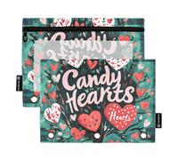 Astuccio per bambini con finestra trasparente, albero di San Valentino, pesca, amore, cuore, in tessuto, astuccio in colori assortiti, 3 anelli, per ufficio, scuola, cosmetici, multicolore, 2 pezzi