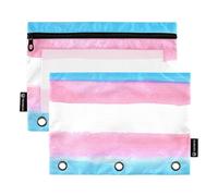 Astuccio per bambini con finestra trasparente color pesca blu arcobaleno LGBT Pride Month Parade Transgender Flag grandi sacchetti per matite grande capacità 3 anelli raccoglitore per aula scuola