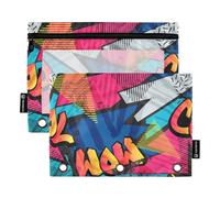 Astuccio per bambini con finestra trasparente colorato alla moda personalizzato graffiti cerniera astuccio trasparente finestra e occhielli cartelle tasca per 3 per riporre forniture scolastiche e