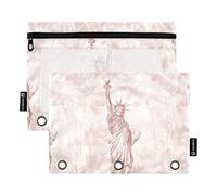 Astuccio per bambini con finestra trasparente, motivo: Statua della Libertà, in oro rosa, con cerniera, in colori assortiti, raccoglitore a tre anelli, per riporre forniture scolastiche e ufficio