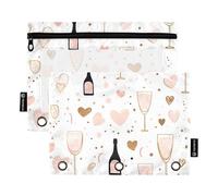 Astuccio per bambini con finestra trasparente, romantico cocktail alla pesca, per San Valentino, astuccio con cerniera in colori assortiti, 3 anelli, per ufficio, scuola, cosmetici