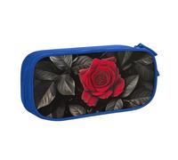 Astuccio per cancelleria con stampa di rose rosse e foglie nere, per scuola, università, ufficio, penne, pastelli, articoli per la scuola d'arte, Blu, Taglia unica, Set di zaini per la scuola