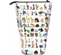 Astuccio per cancelleria per matite telescopiche con animali, con chiusura a cerniera, per donne, uomini, ragazzi, ragazze, zoo, selvaggio, carino, fattoria, leone, cervo, elefante, bradipo, pesce, m