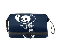 Astuccio per cosmetici a doppio strato con scheletro Happy Soul, per donne e ragazze, borsa da viaggio per trucchi, pratica borsa organizer con scomparto per pennelli, Multi, 27x15x14 cm/10.6x5.9x5.5