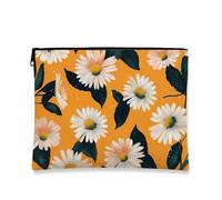 Astuccio per cosmetici con cerniera gialla con margherita, borsa da viaggio per trucco vintage floreale da donna, organizer in tela per la cura della pelle, regalo per festival, articoli da toeletta e