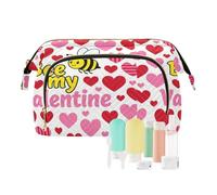 Astuccio per cosmetici Humorous Bee My Valentine Pink Heart Essentials da donna portamonete per trucco da viaggio