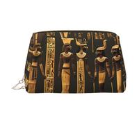 Astuccio per cosmetici in pelle con stampa di geroglifici dell'antico Egitto, borsa per il trucco per borsetta con chiusura superiore a zip, elegante borsa da toilette, Oro, taglia unica
