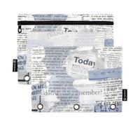 Astuccio per giornali in stile patchwork inglese blu e grigio, con 3 fori, con finestra trasparente, anelli con tasche, grande e robusto, raccoglitore con cerniera a 3 anelli, per scuola, ufficio e