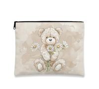 Astuccio per il trucco a forma di orso, fantasioso astuccio per cosmetici a forma di crisantemo per ragazze, piccolo organizer portatile in tela con cerniera, per compleanni e feste, 7x9 pollici