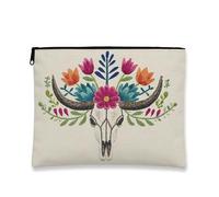 Astuccio per il trucco bohémien, borsa per cosmetici da donna con teschio floreale colorato, organizer in tela vintage con cerniera, pochette da viaggio per articoli da toeletta, regalo per festival