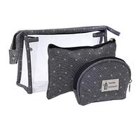 Astuccio per il trucco trasparente in PVC impermeabile per le donne borsa cosmetica da viaggio borsa portaoggetti per le vacanze, grigio, 3 sizes