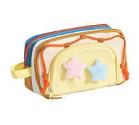 Astuccio per la scuola, astuccio portatile con colori a contrasto, grande capacità, organizer estetico, per artigianato, disegno, viaggi, scuola, aule, studenti e ragazze, Giallo, Refer to description