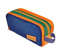 Astuccio per la scuola borsa per cosmetici tripla Herlitz neon blu navy - 3 scomparti, organizer a portafoglio, tasca in rete, supporto, blu navy e arancione (23,5 x 11 x 7,5 cm)