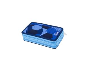 Astuccio per la scuola doppio obiettivo blu Herlitz - 2 scomparti, con attrezzatura da 23 pezzi, tema calcio, blu (19,3 x 11,5 x 7 cm)
