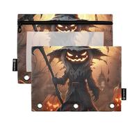 Astuccio per matite 3 anelli con finestra trasparente Halloween zucca malvagia Weirdo anelli cartelle con tasche con cerniera occhielli rinforzati 3 anelli astuccio scuola classe ufficio organizzatori
