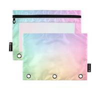 Astuccio per matite a 3 anelli, colori vivaci arcobaleno chic sfumato con motivo a cerniera, tasche trasparenti rosa, 24,9 x 18 cm, confezione da 2