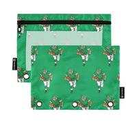 Astuccio per matite a 3 anelli, con cerniera, per scuola, con cerniera, tasche trasparenti, per giocatori di calcio, corsa, verde, 24,9 x 18 cm, confezione da 2