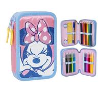 Astuccio per matite a 3 scomparti di Minnie Mouse - Rosa - 12,5 x 4,5 x 19,5 cm - Realizzato in poliestere e PVC - Chiusura a cerniera - Include accessori - Prodotto originale disegnato in Spagna
