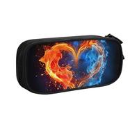 Astuccio per matite a forma di cuore con fuoco e acqua, astuccio liscio con cerniera, astuccio portatile, grande borsa per cancelleria scolastica, borsa per trucchi, Nero , Taglia unica, Beauty Case